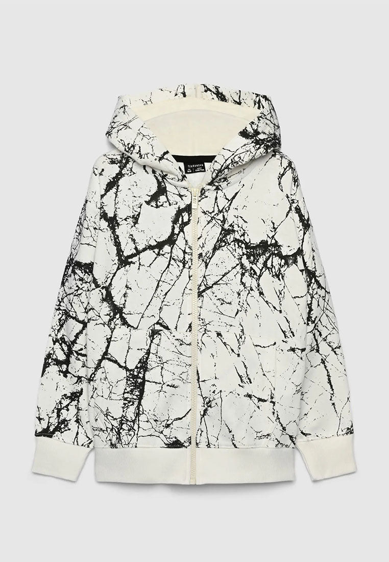Hoodie with zip and marbled print for Boys