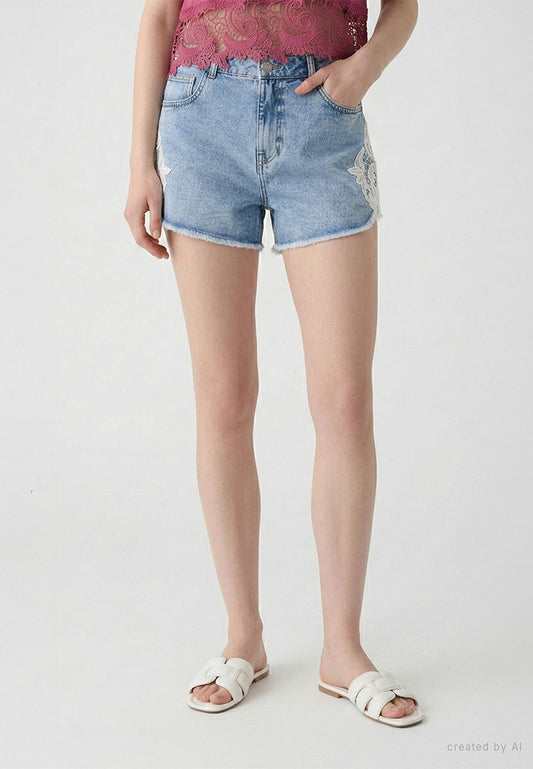 Women's Macramé Denim Shorts