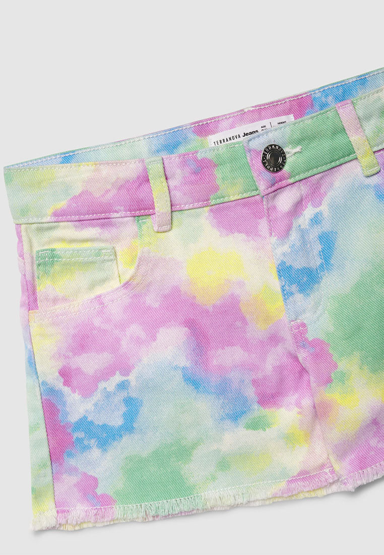Tie-Dye Print Denim Shorts for Girls