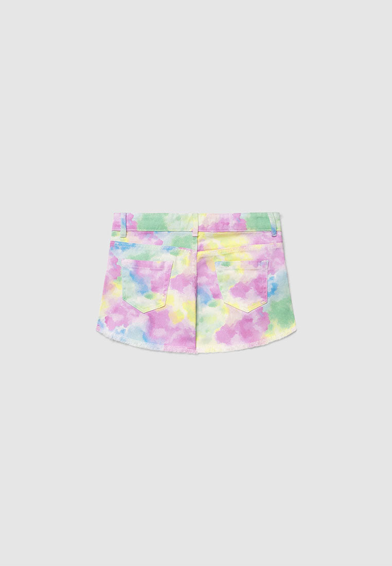 Tie-Dye Print Denim Shorts for Girls