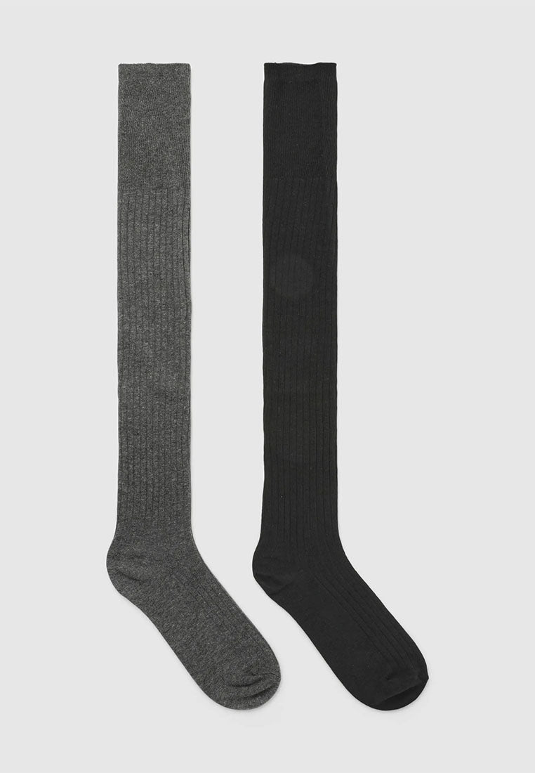 Women's Pack of 2 pairs of plain ribbed knee-high socks