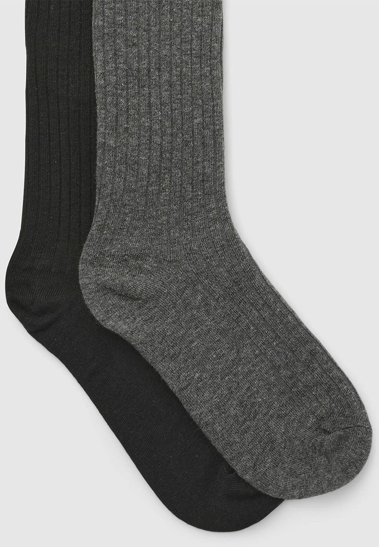 Women's Pack of 2 pairs of plain ribbed knee-high socks