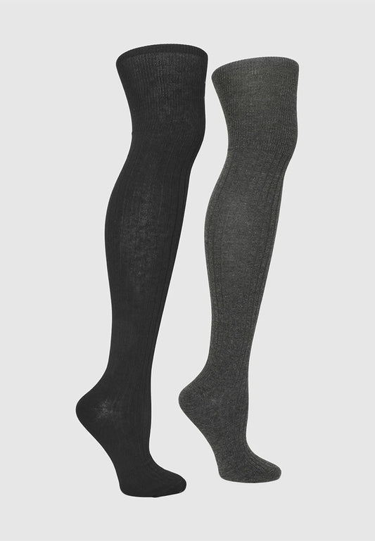 Women's Pack of 2 pairs of plain ribbed knee-high socks