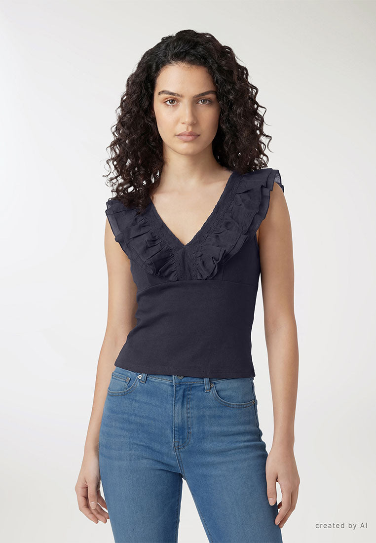 Women's V-Neck Ruffle-Trim Tank Top