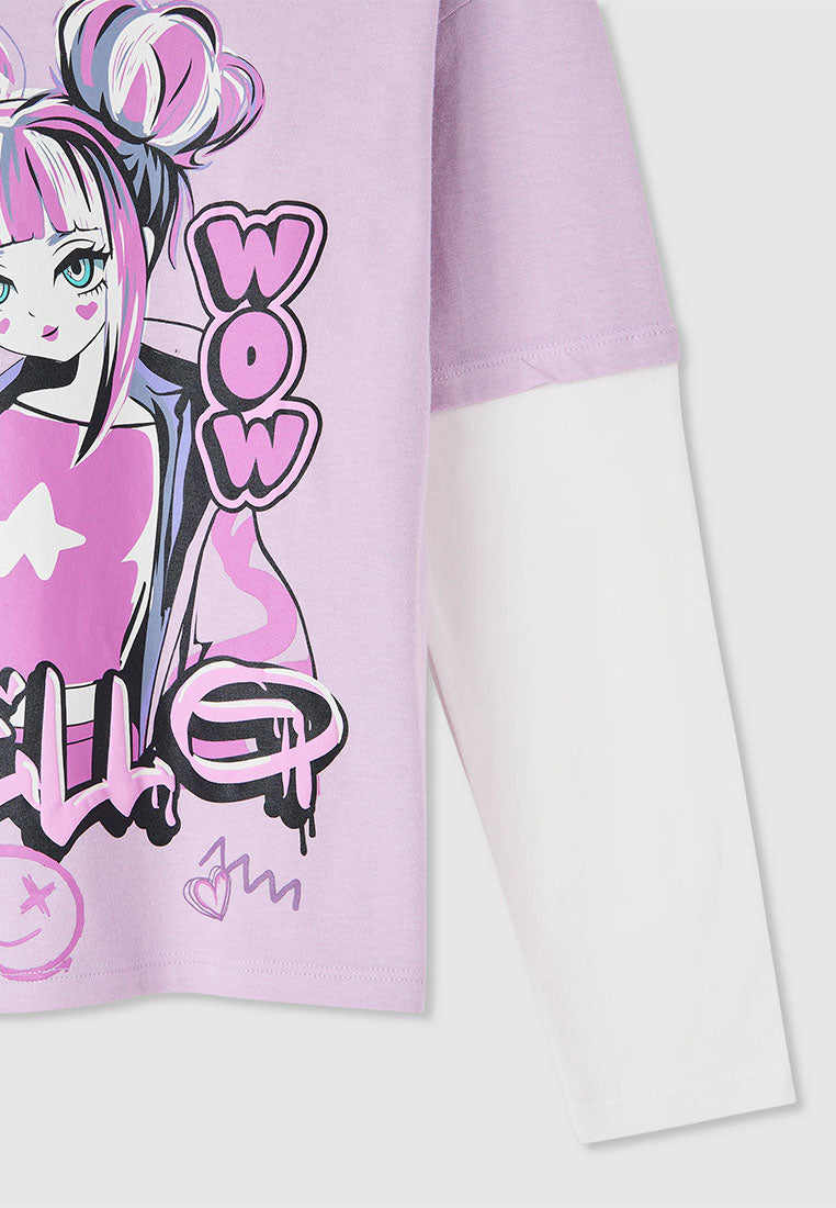 Long-sleeve T-shirt with print and double sleeves for Girls