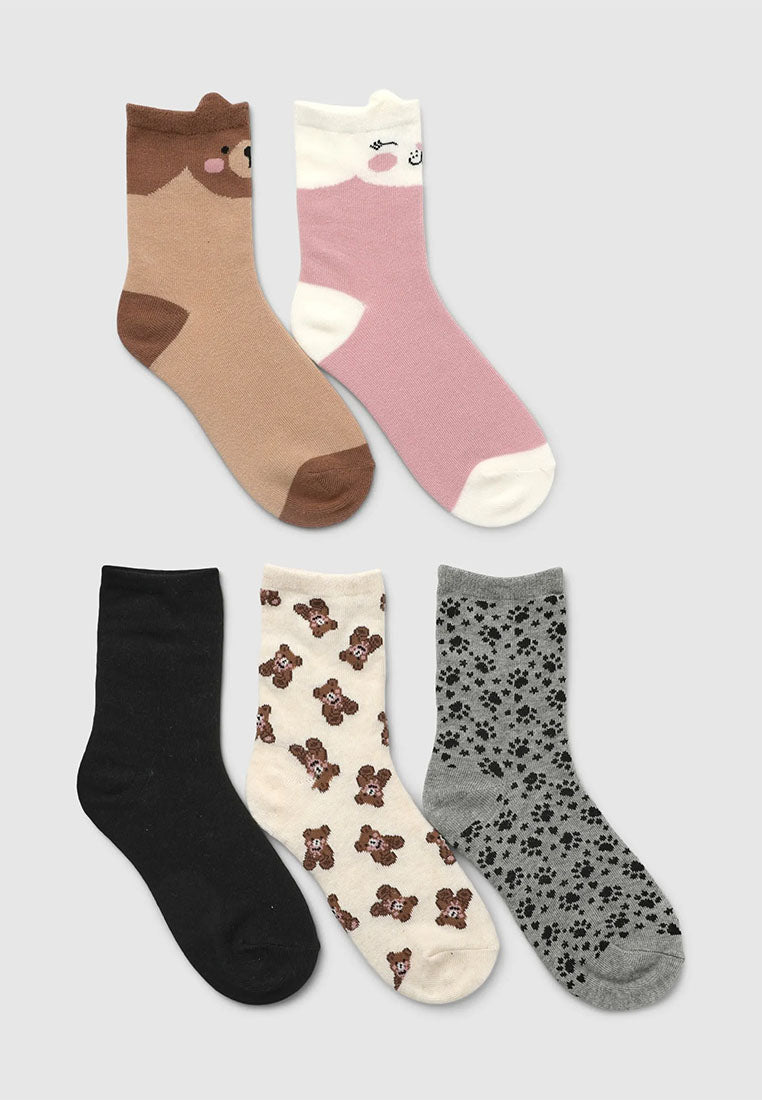 Pack of 5 animal print socks for Girls