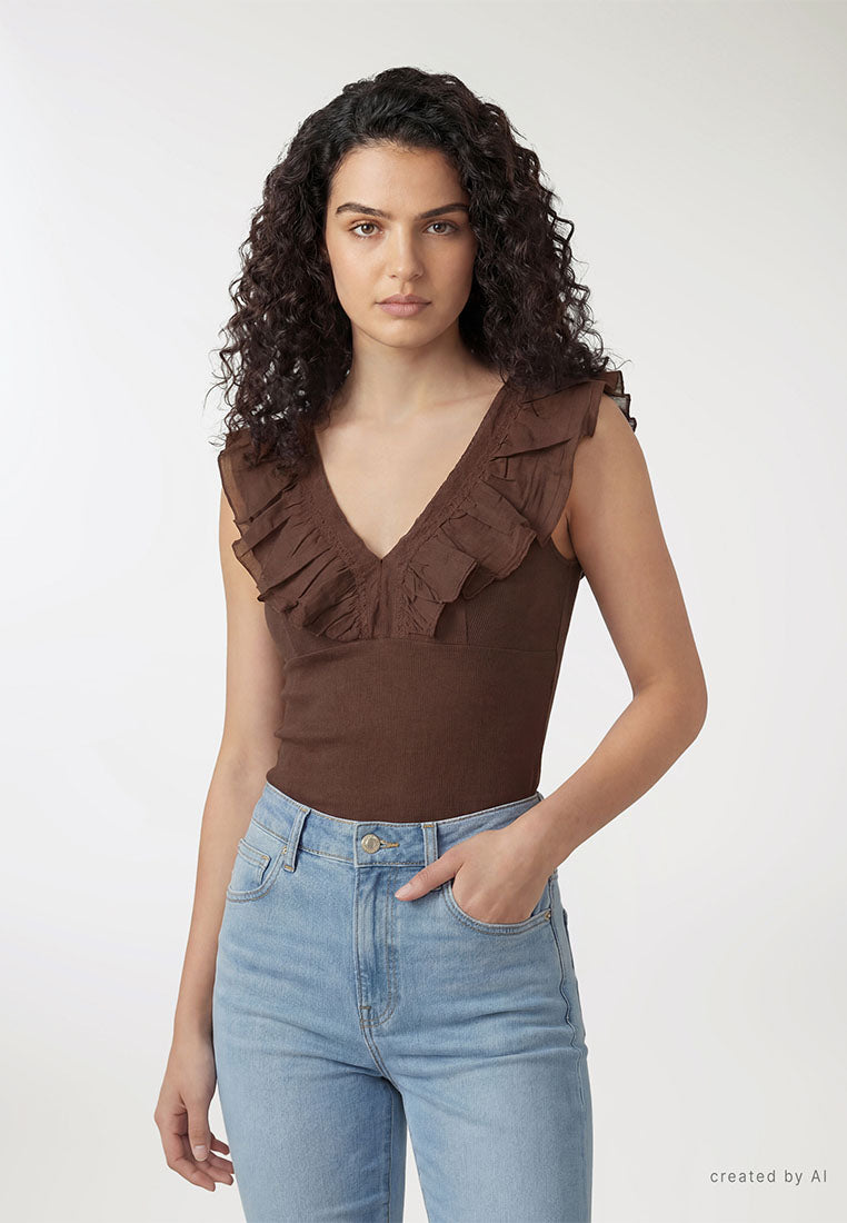 Women's V-Neck Ruffle-Trim Tank Top