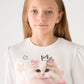 Long-sleeve T-shirt with cat print and appliqués for Girls