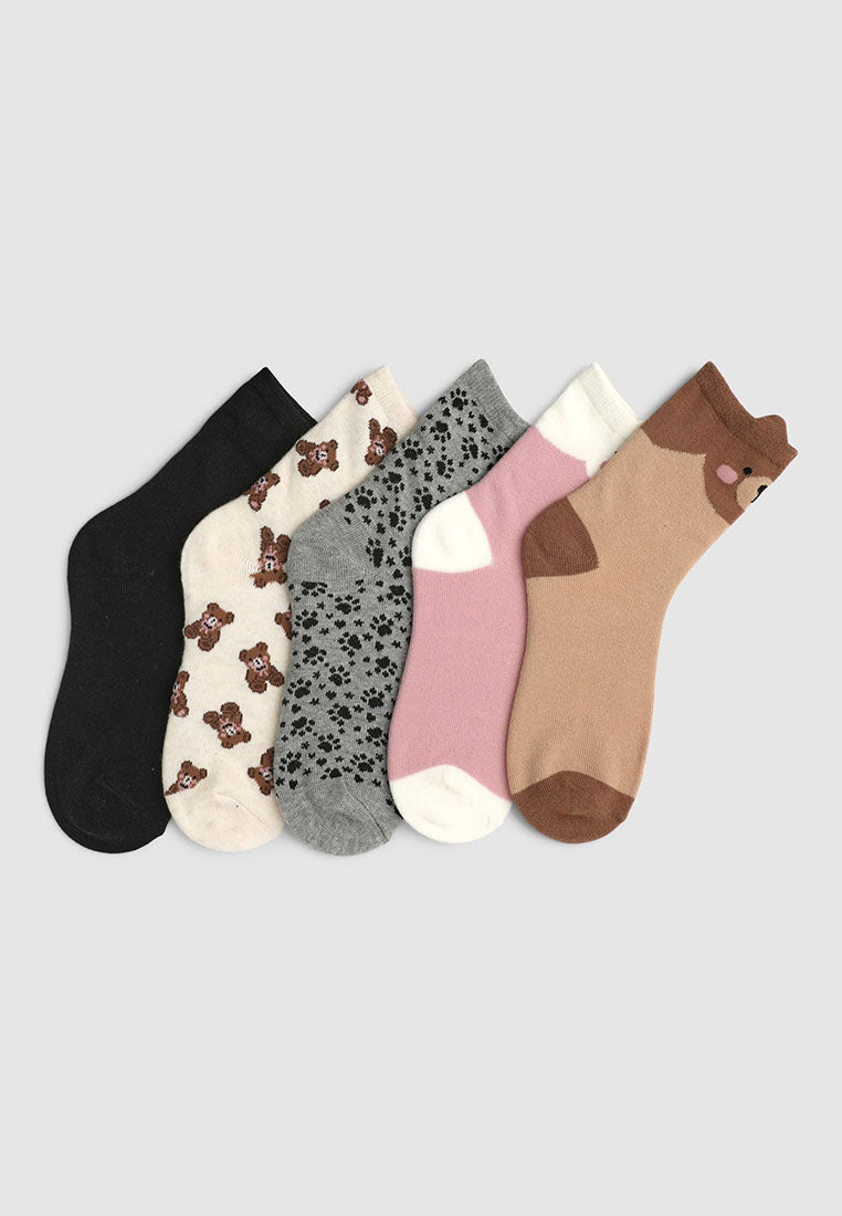 Pack of 5 animal print socks for Girls