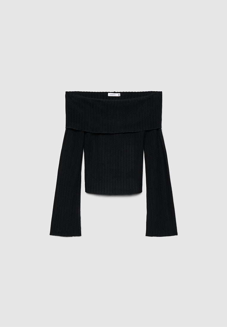 Women's Off-Shoulder Ribbed T-shirt
