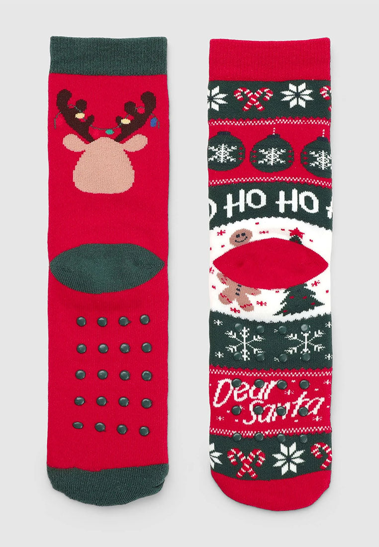 Pack of 2 Non-Slip Christmas Socks for Boys