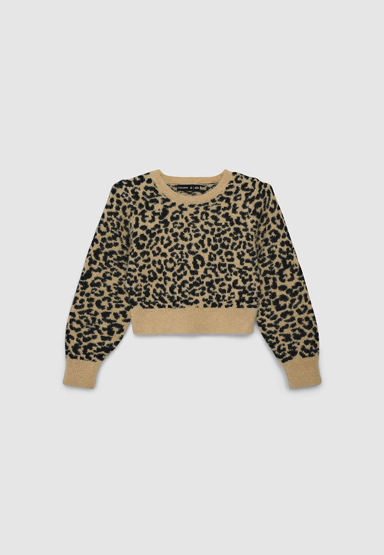 Animal print faux fur crop top for Girls