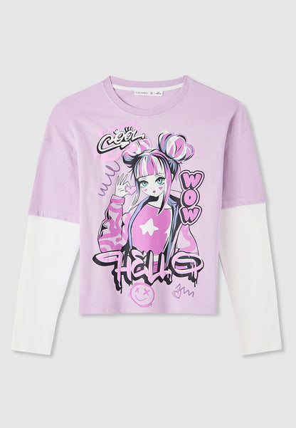 Long-sleeve T-shirt with print and double sleeves for Girls