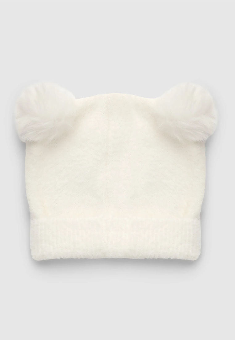 Furry hat with ears and embroidery for Girls