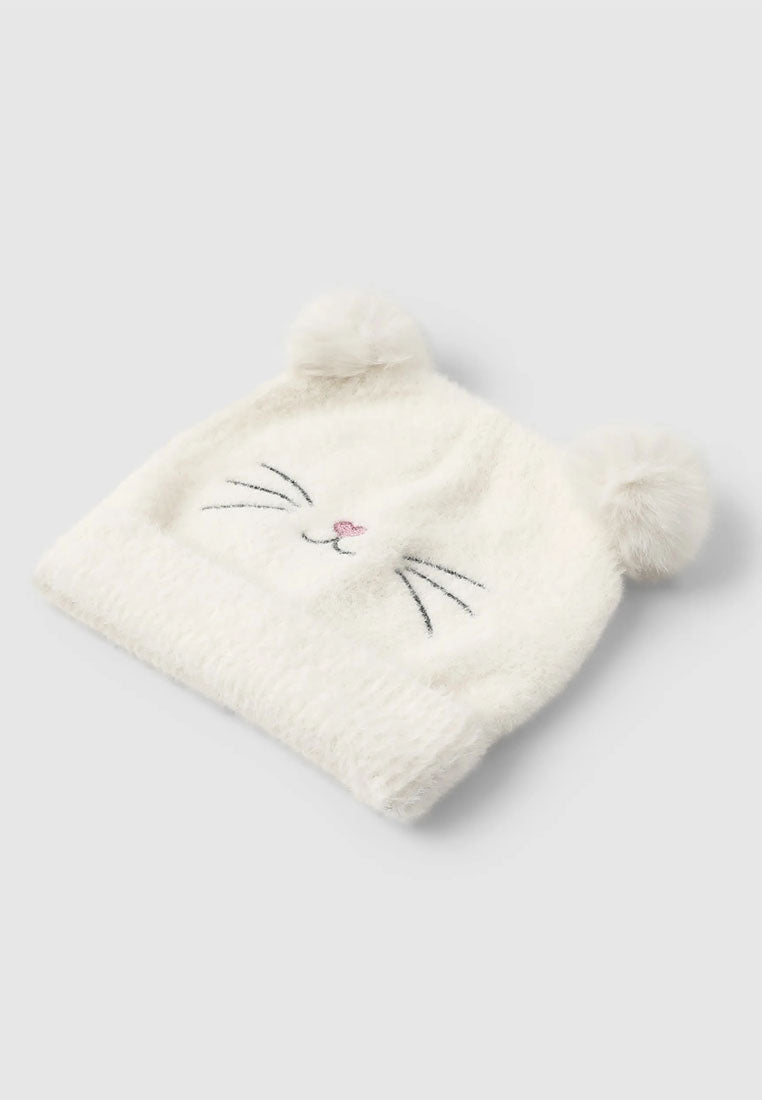 Furry hat with ears and embroidery for Girls