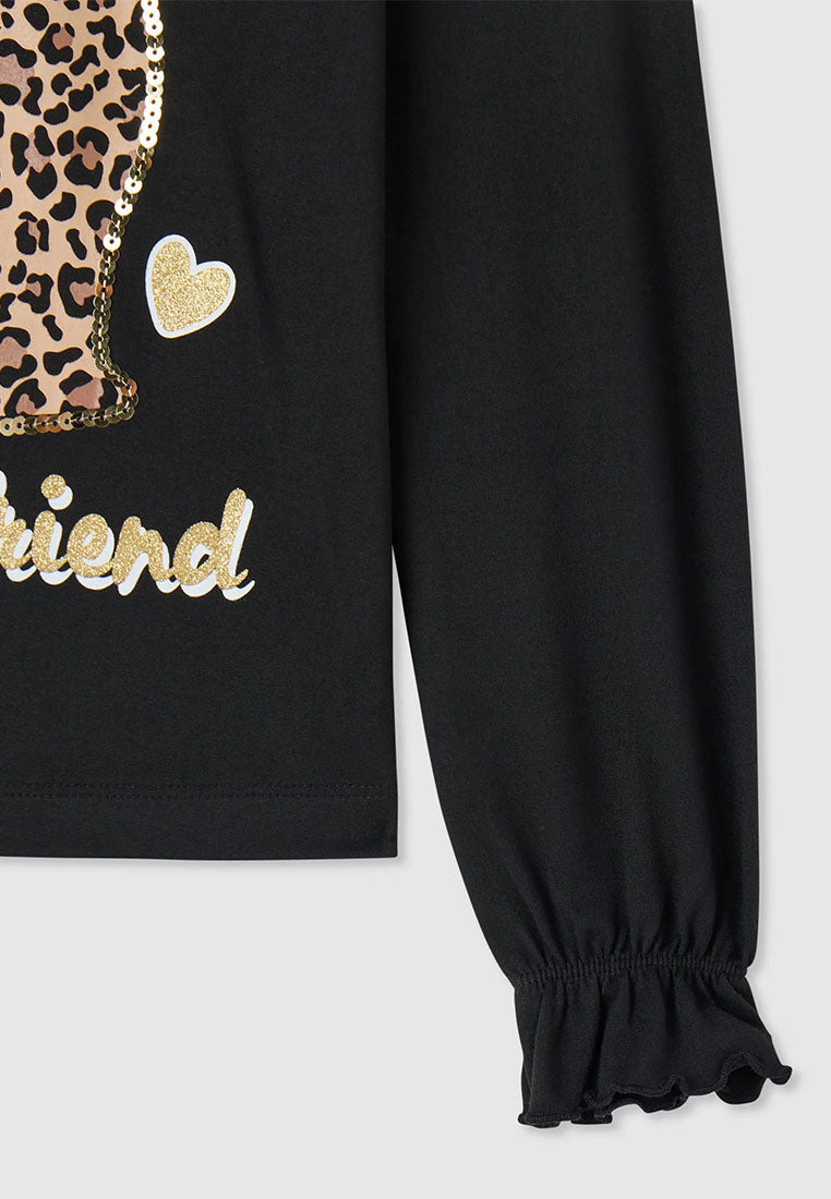 Long-sleeve T-shirt with sparkly animal print for Girls