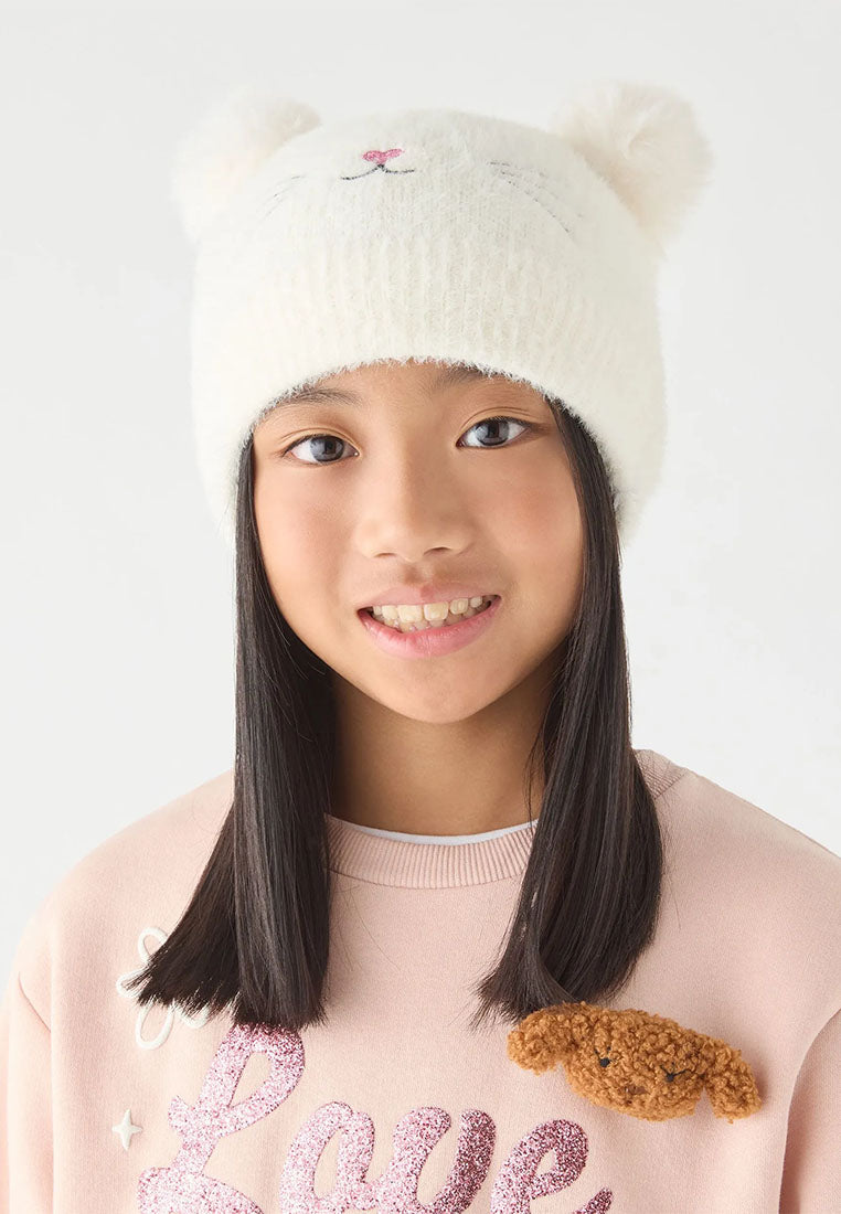 Furry hat with ears and embroidery for Girls
