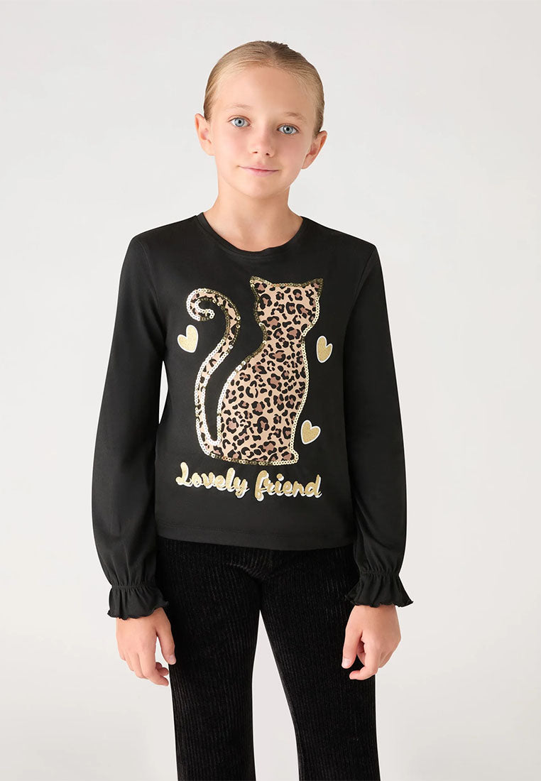 Long-sleeve T-shirt with sparkly animal print for Girls