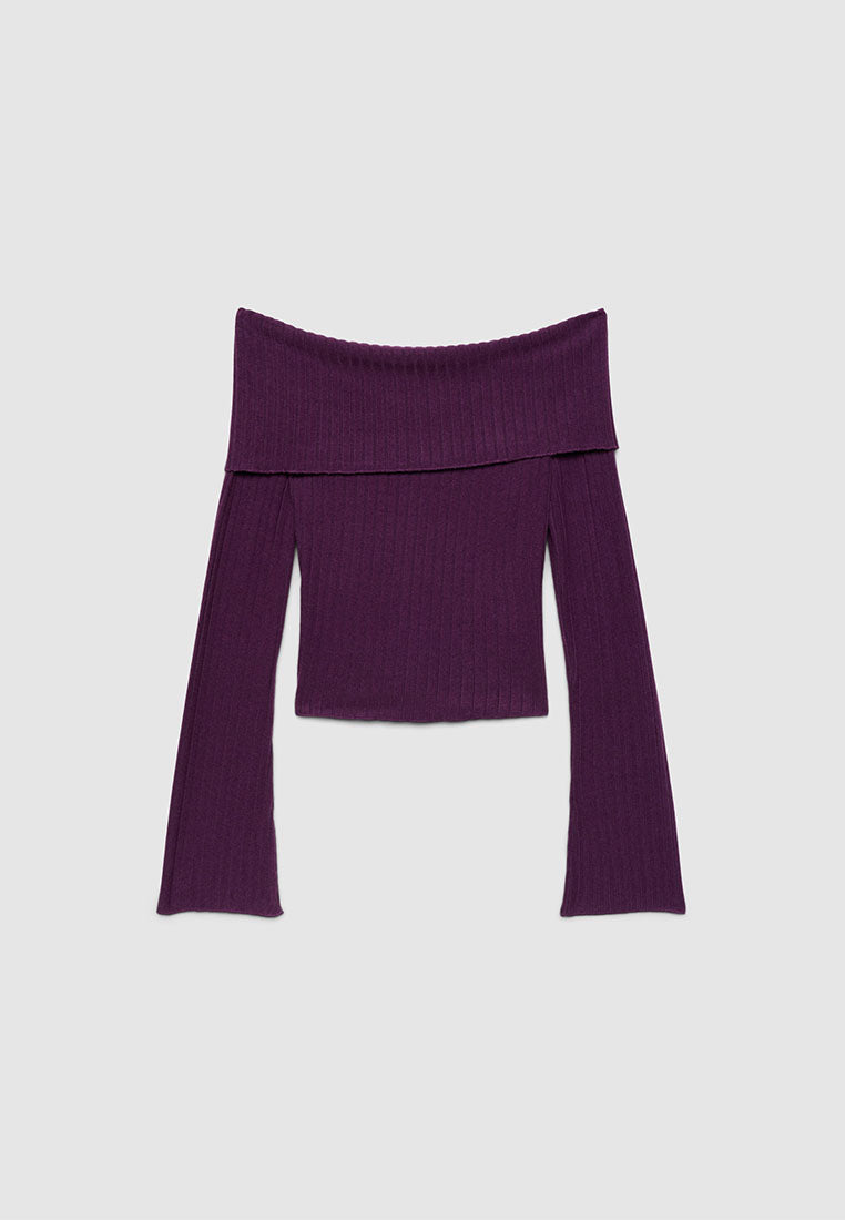 Women's Off-Shoulder Ribbed T-shirt