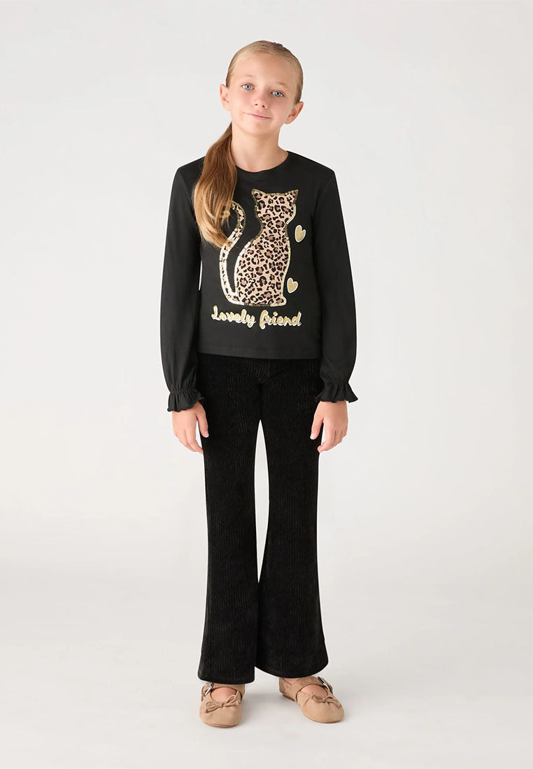 Long-sleeve T-shirt with sparkly animal print for Girls