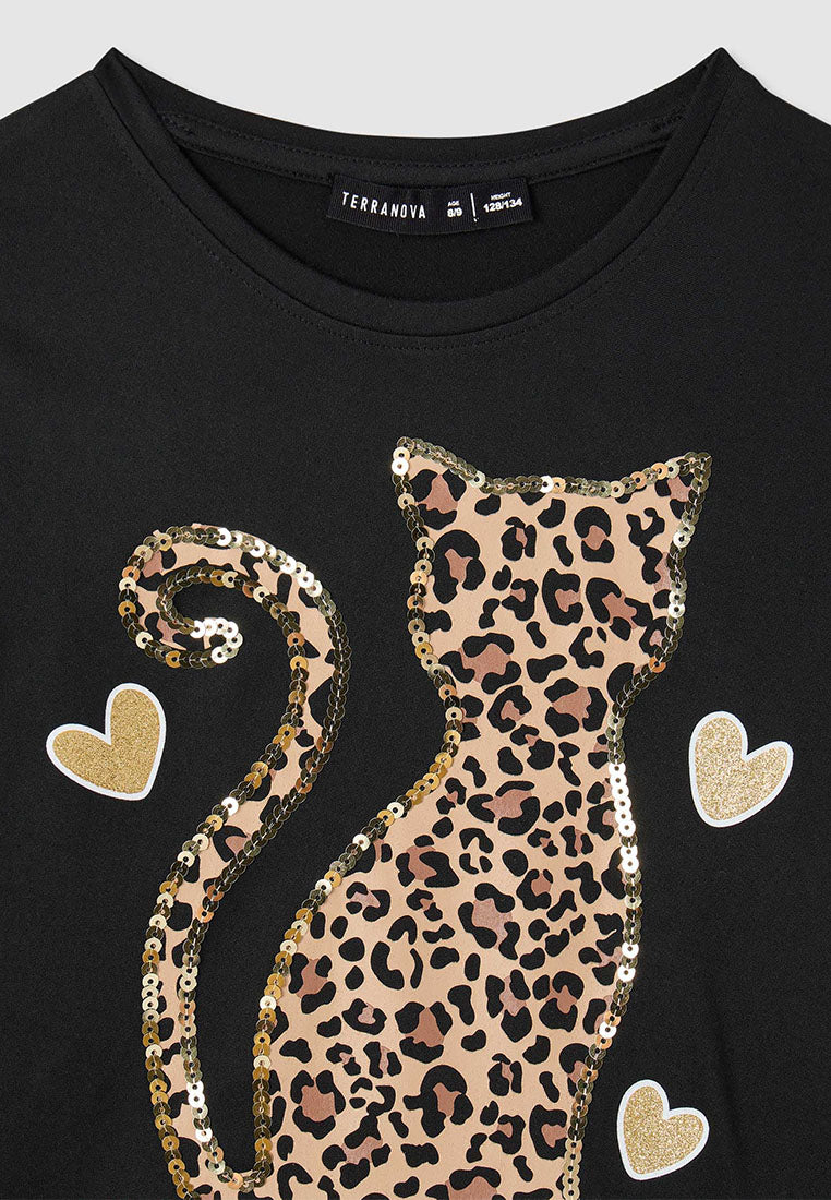 Long-sleeve T-shirt with sparkly animal print for Girls