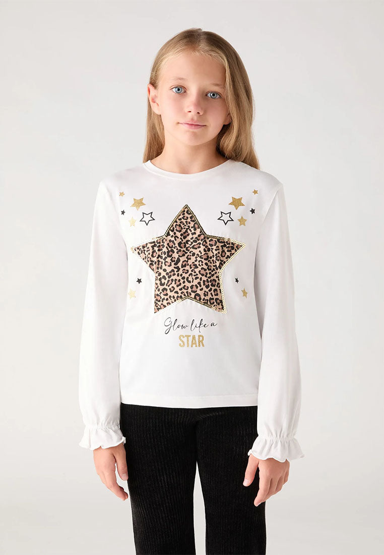 Long-sleeve T-shirt with sparkly animal print for Girls
