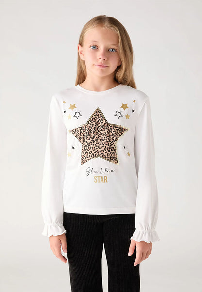 Long-sleeve T-shirt with sparkly animal print for Girls