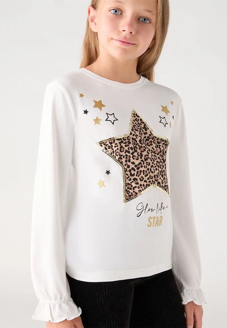 Long-sleeve T-shirt with sparkly animal print for Girls