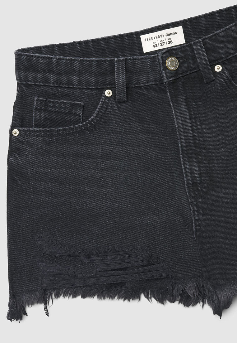 Women’s High-Waisted Ripped Denim Mom Shorts