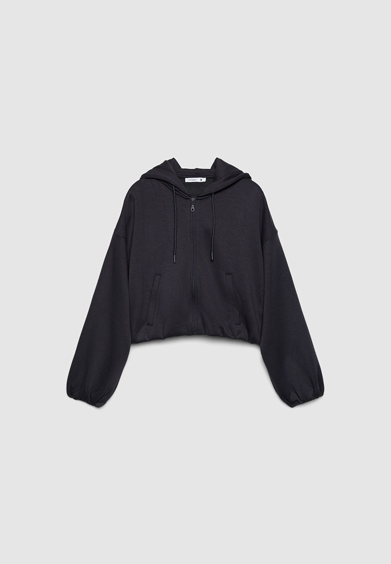Women's Hooded Sweatshirt with Balloon Sleeve