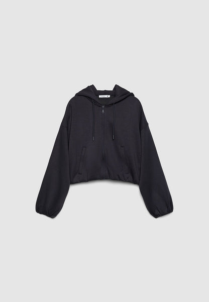 Women's Hooded Sweatshirt with Balloon Sleeve