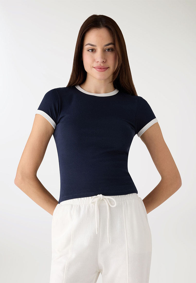 Women's Contrast Trim Crop T-Shirt