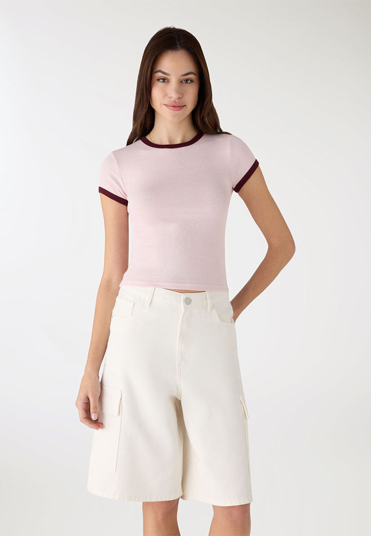 Women's Contrast Trim Crop T-Shirt