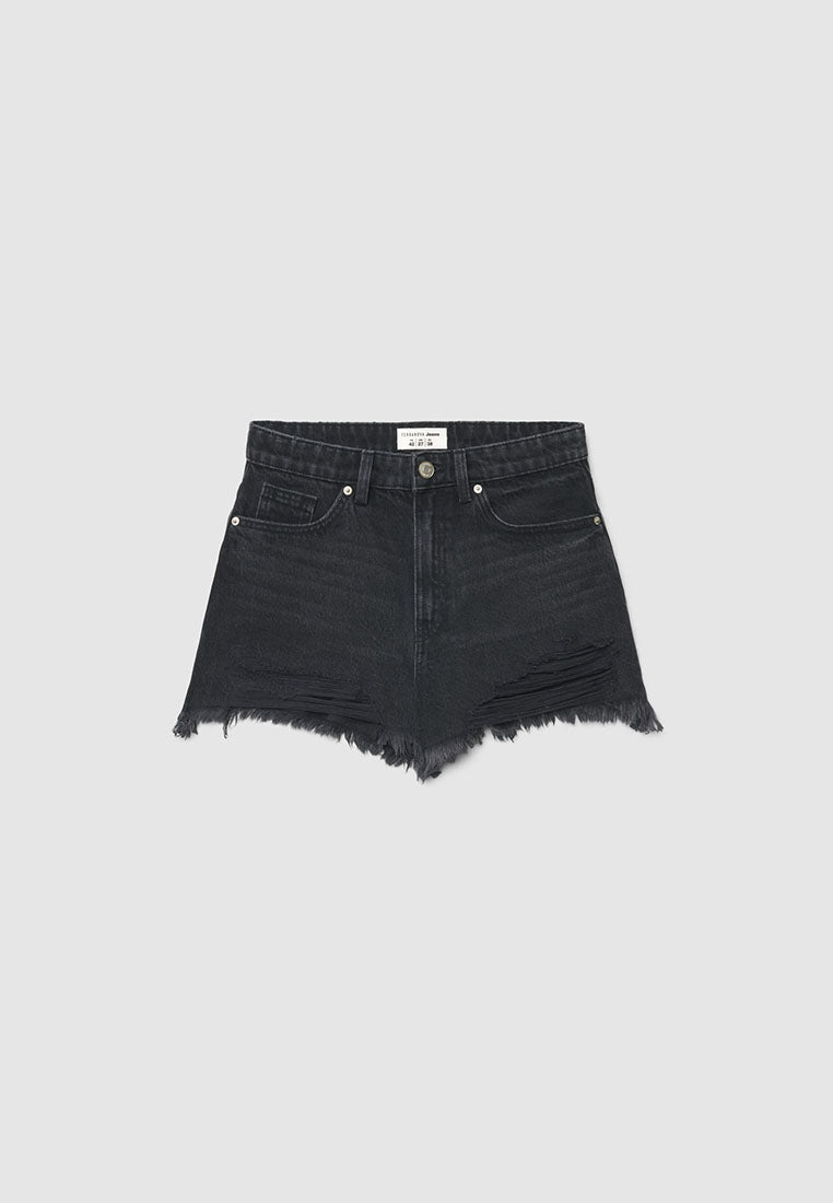 Women’s High-Waisted Ripped Denim Mom Shorts