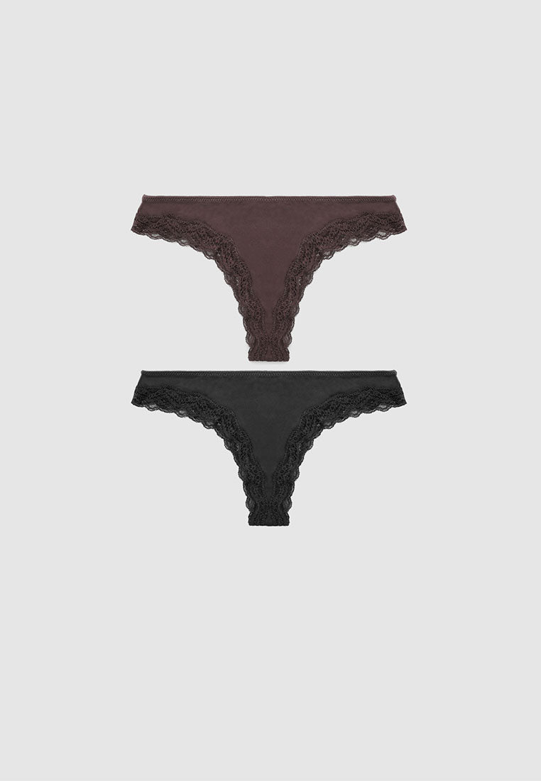 Women's Pack of 2 Brazilian briefs with lace trim
