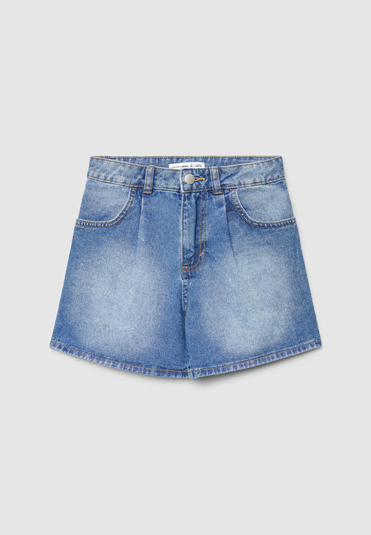 Pleated Denim Mini Shorts for Girls