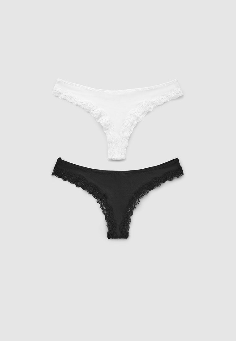 Women's Pack of 2 Brazilian briefs with lace trim