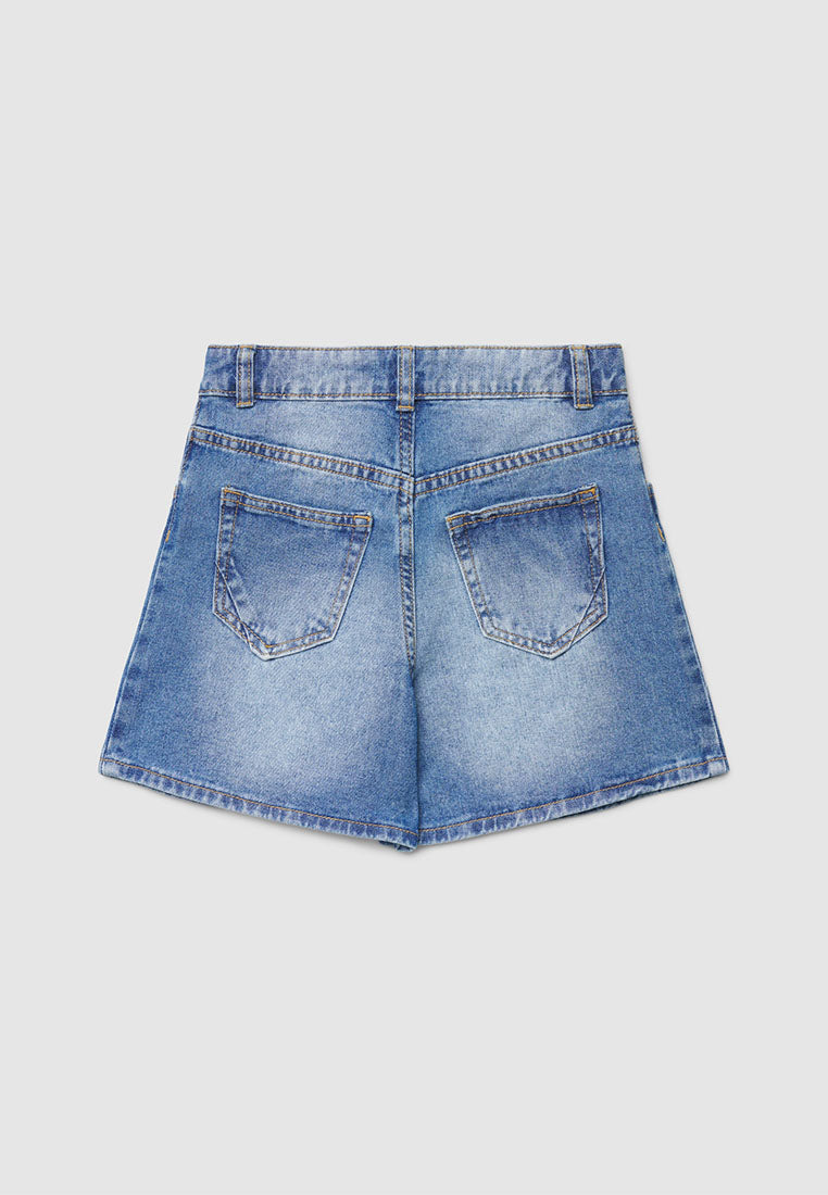 Pleated Denim Mini Shorts for Girls