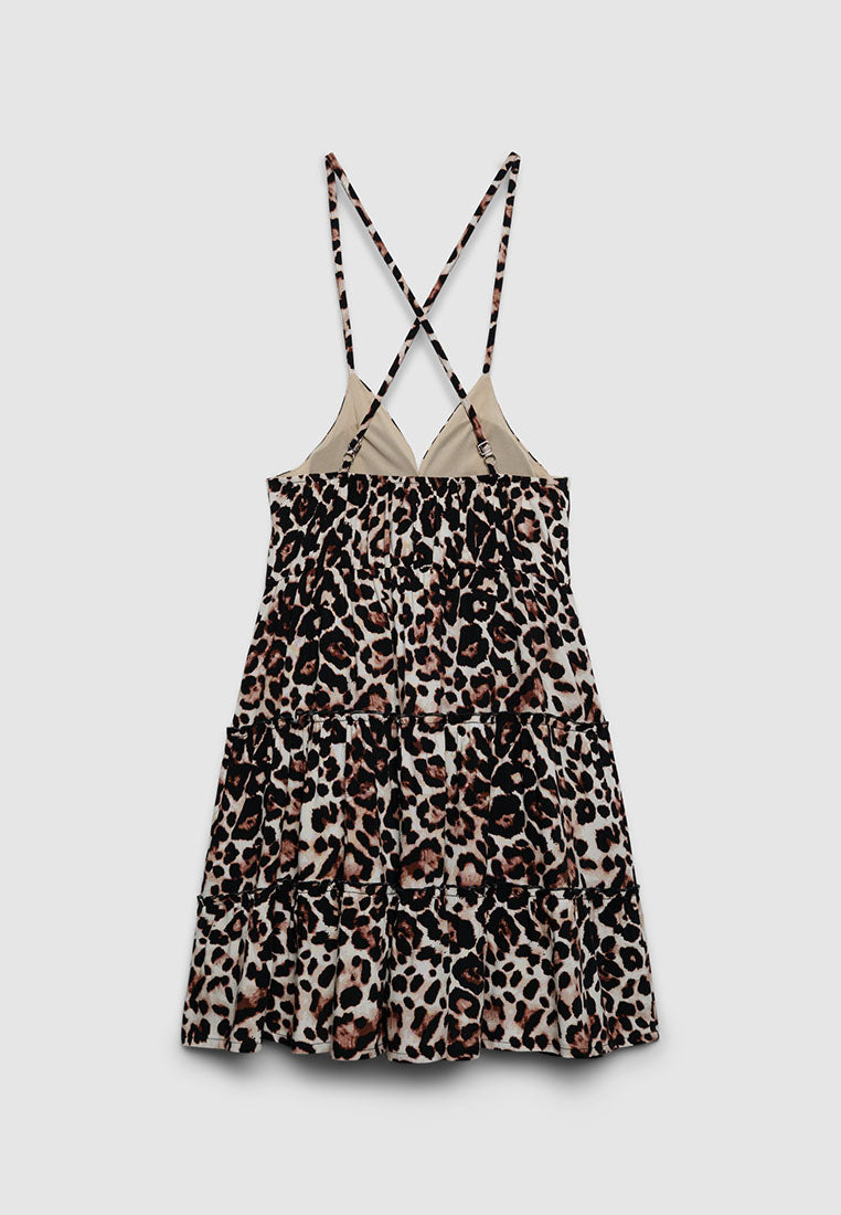 Women's Leopard Print Crisscross Back Mini Dress