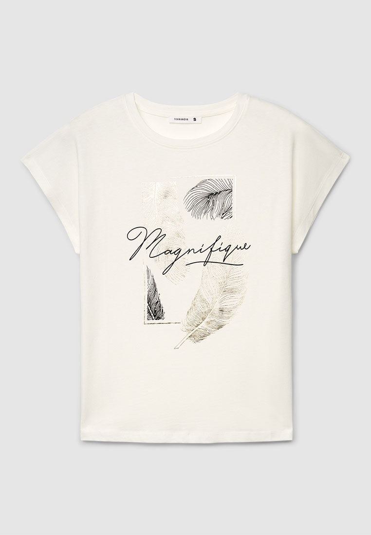 Women's "Magnifique" Feather Rolled-Sleeve Tee