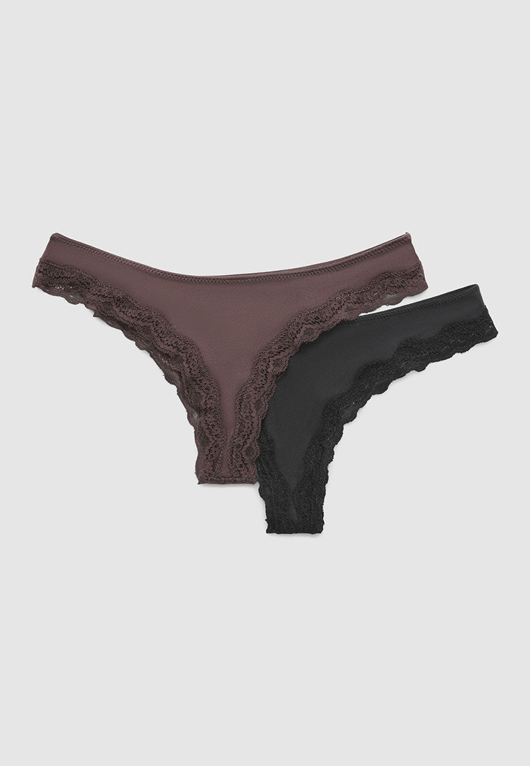 Women's Pack of 2 Brazilian briefs with lace trim