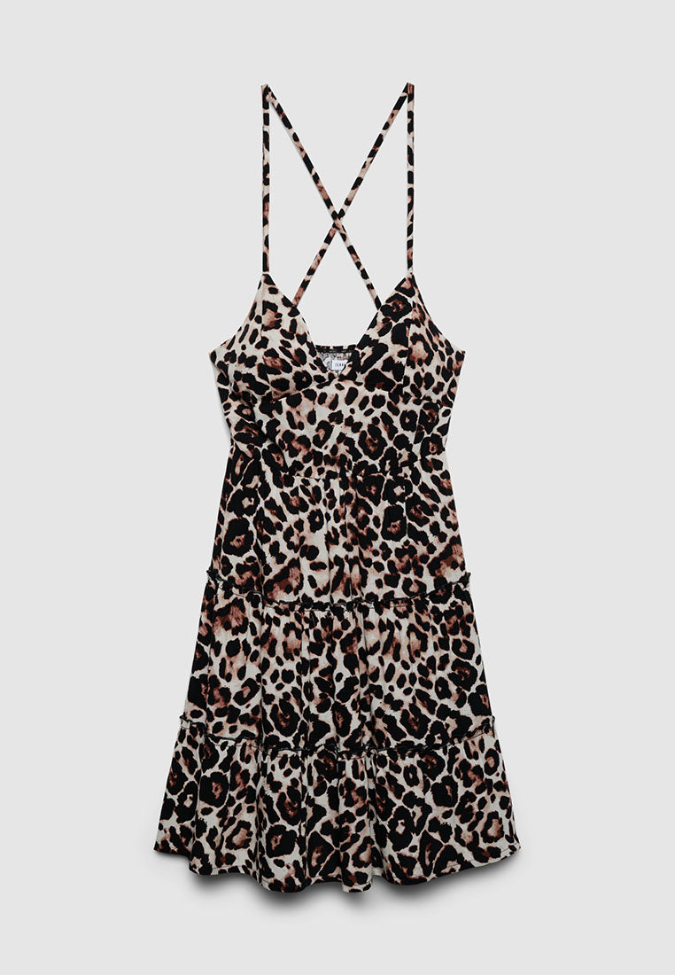 Women's Leopard Print Crisscross Back Mini Dress