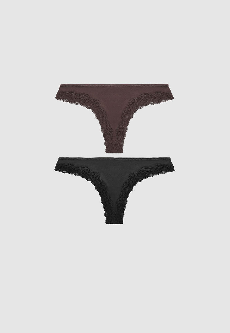 Women's Pack of 2 Brazilian briefs with lace trim