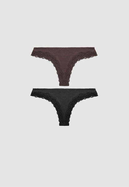 Women's Pack of 2 Brazilian briefs with lace trim