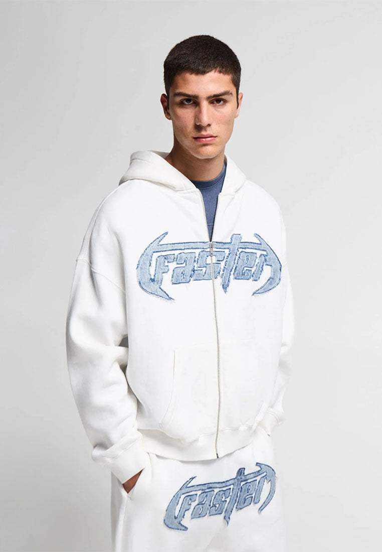 Men's "Faster" embroidered patch Boxy zip-up Hoodie