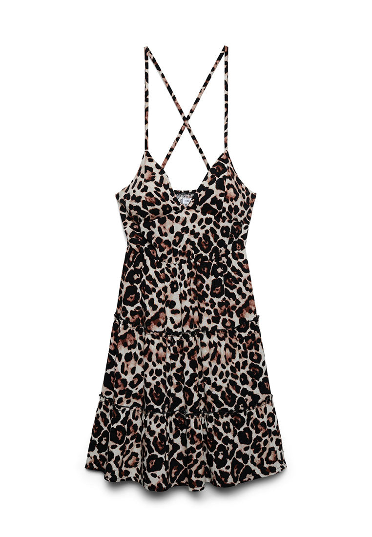 Women's Leopard Print Crisscross Back Mini Dress