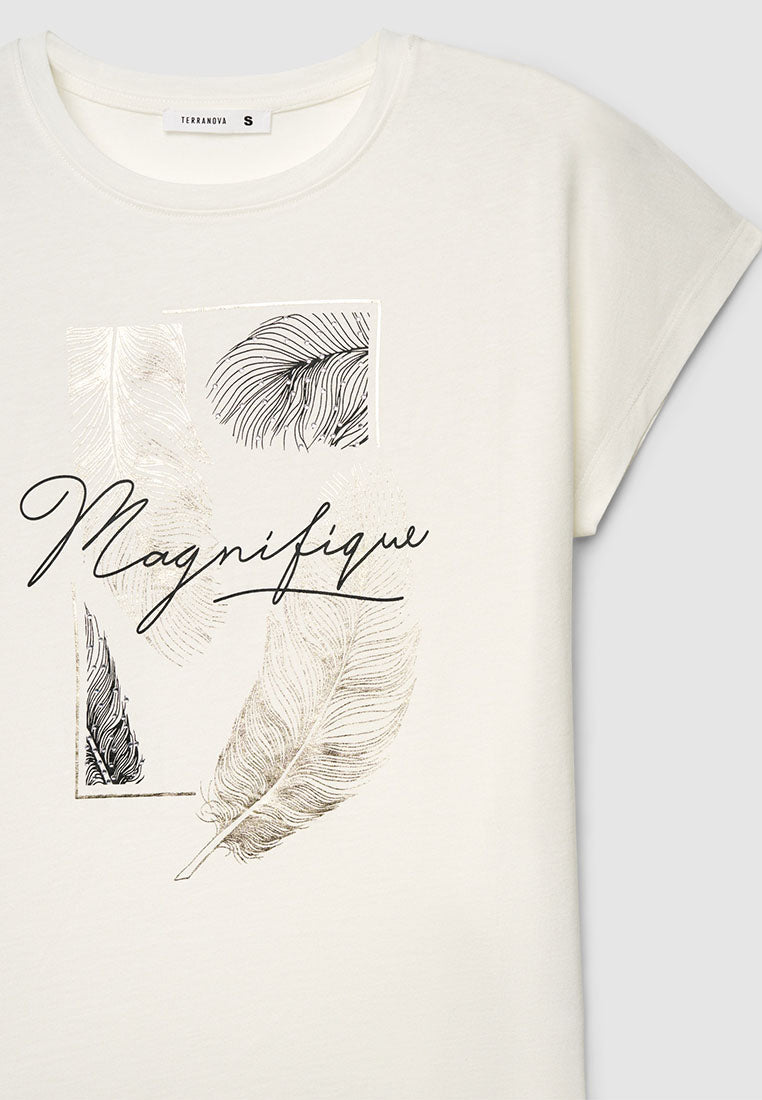 Women's "Magnifique" Feather Rolled-Sleeve Tee