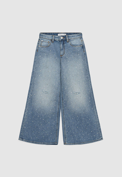 Crystal Studded Wide-Leg Denim for Girls