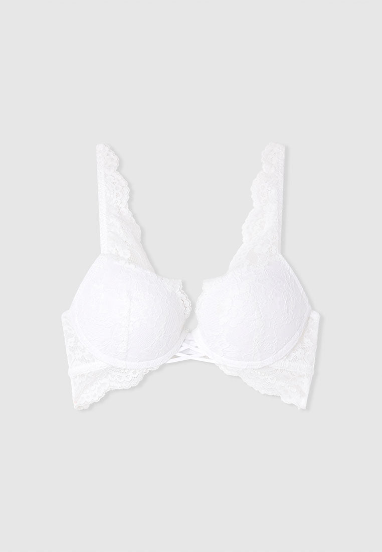 Women's Lace Front Cross Detail Push-Up Bra