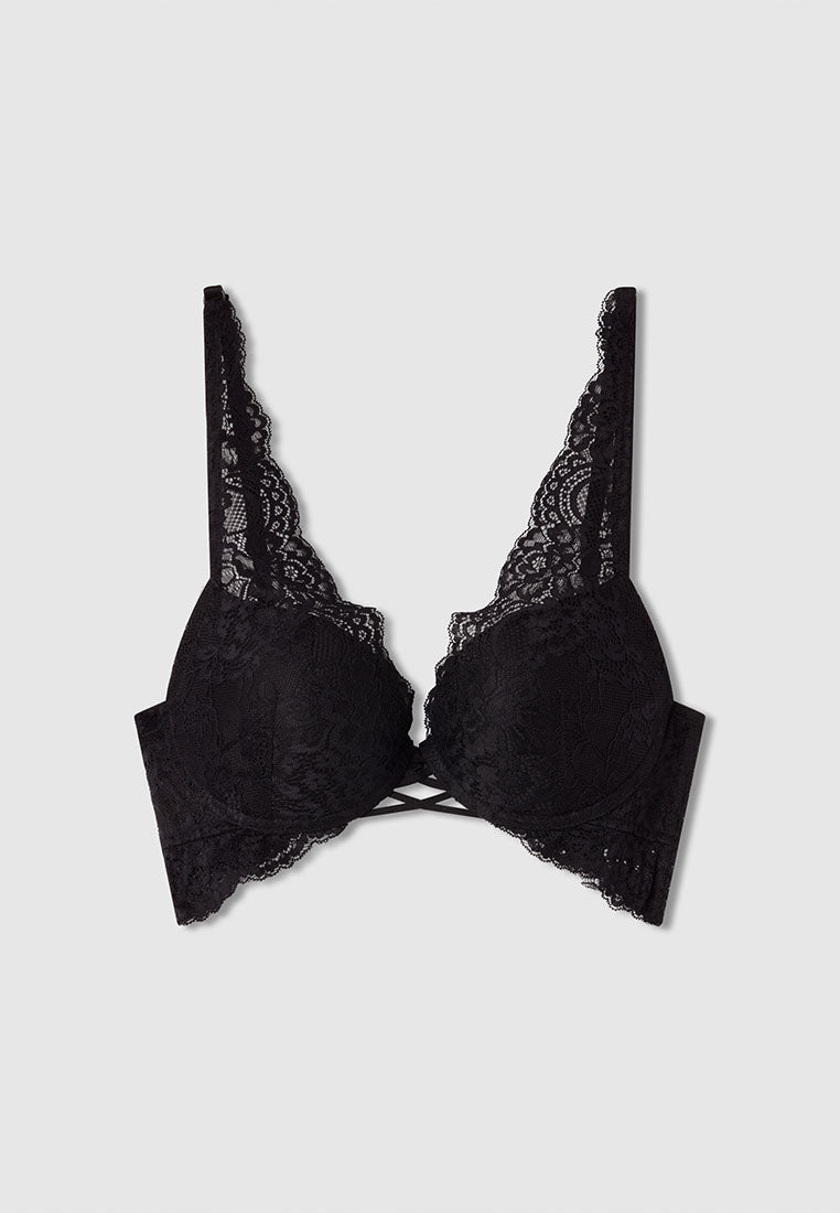 Women's Lace Front Cross Detail Push-Up Bra